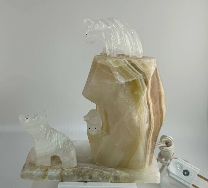 Mexican Onyx (Banded Calcite) Bear Scene Night Light