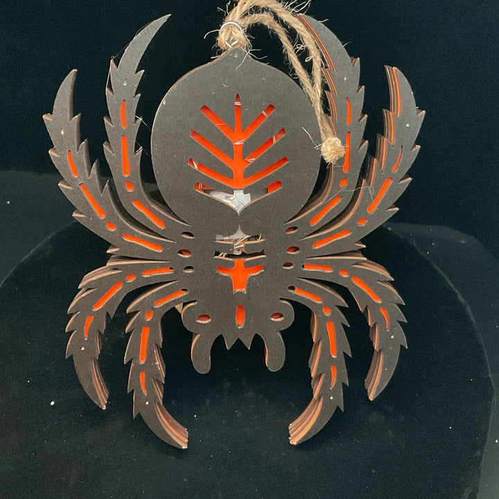 Halloween Wooden Lighted Spider Decoration