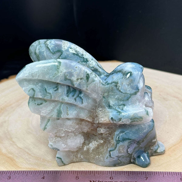Moss Agate Druzy Angel Carving