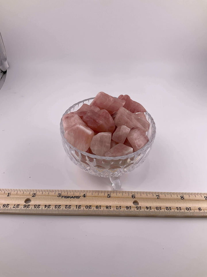 Semi-Polished Pink Banded Calcite with Glass Bowl and Lid (1LB)