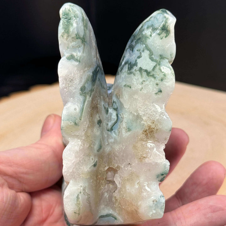 Moss Agate Druzy Angel Carving