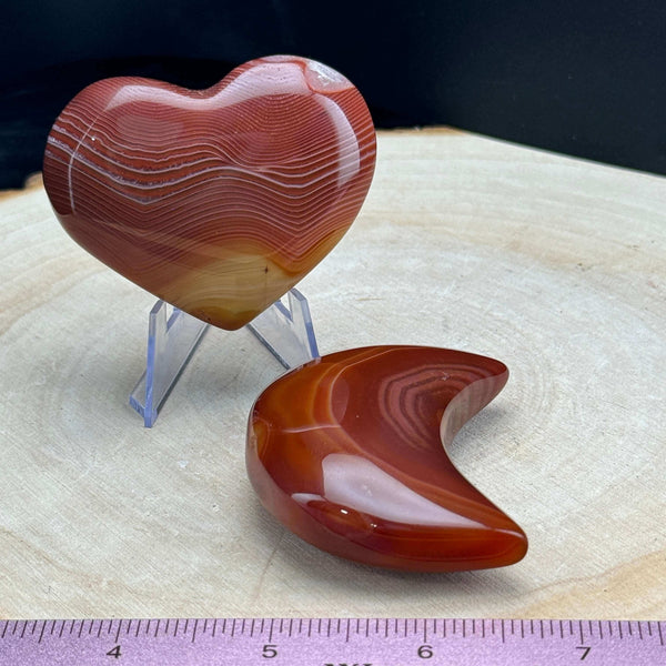 Polished Sardonyx Heart and Moon Carving Set