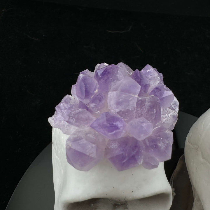 Amethyst Topped Skull on Agate Slice Halloween Decoration