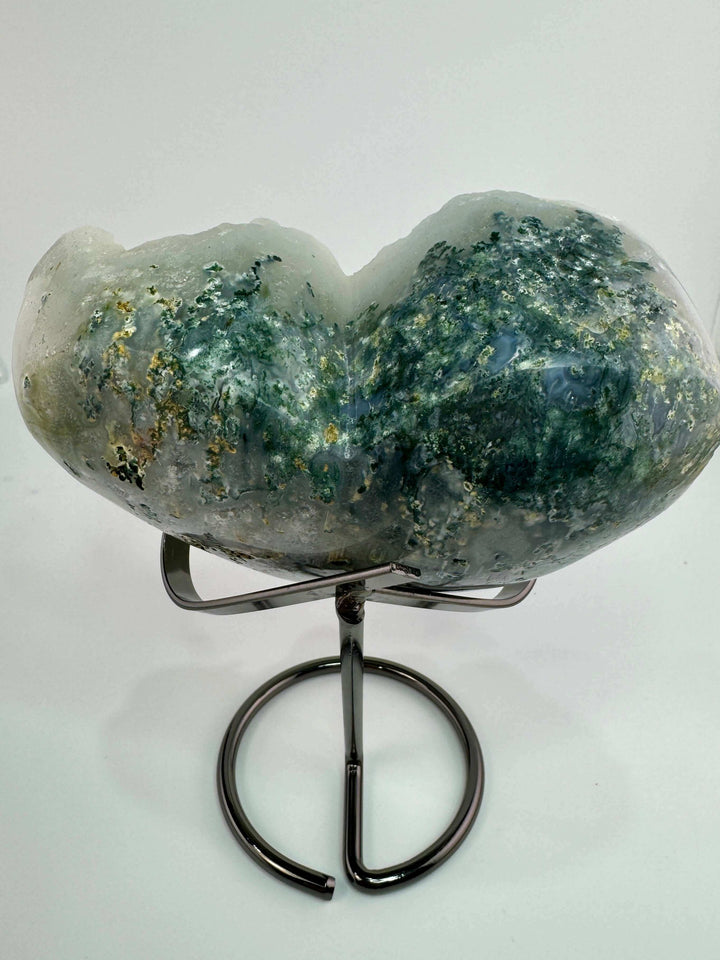 Moss Agate Druzy Heart w/ Stand