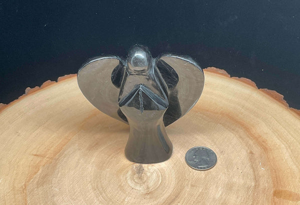 Carving - Silver Sheen Black Obsidian Angel - 4"