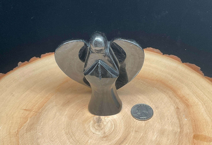 Carving - Silver Sheen Black Obsidian Angel - 4"