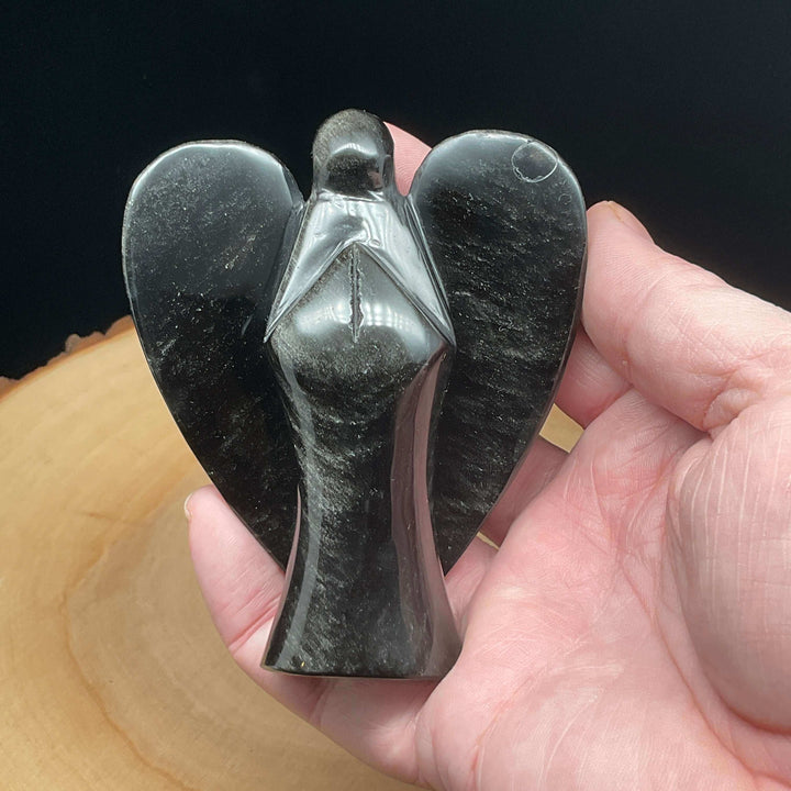 Carving - Silver Sheen Black Obsidian Angel - 4"