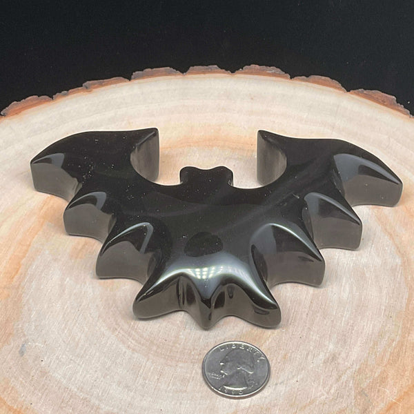 Carving - Polished Silver Sheen Obsidian Bat - 6 inch