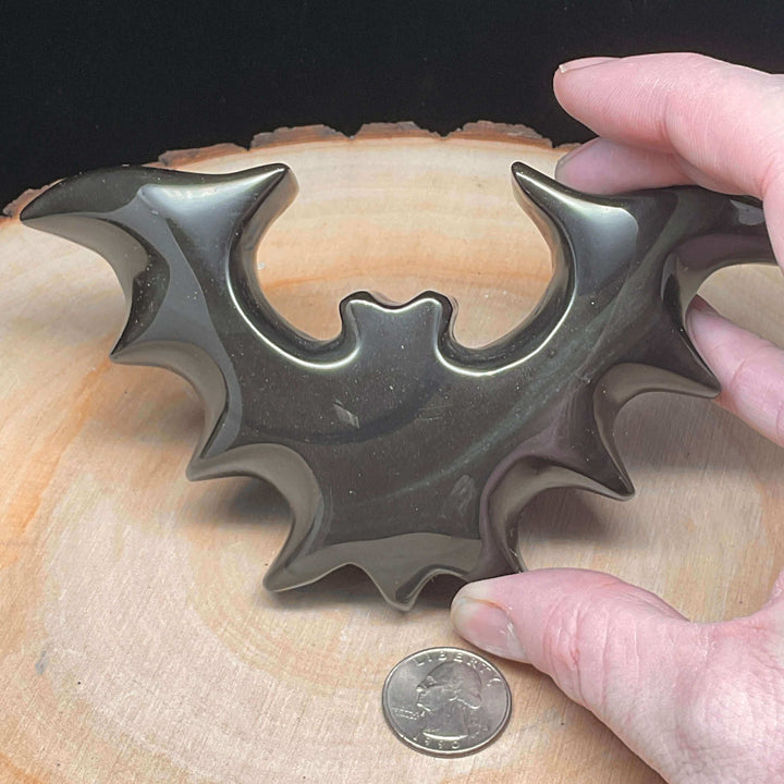 Carving - Polished Silver Sheen Obsidian Bat - 6 inch