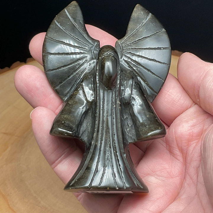 Carving - Gold Sheen Black Obsidian Reaper/Death/Angel 4in