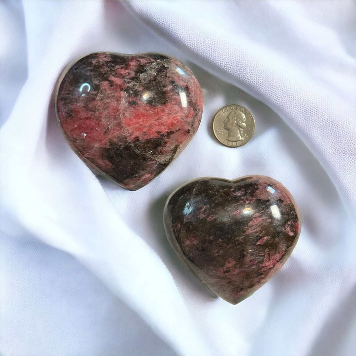 “Ice” Rhodonite Heart Carvings