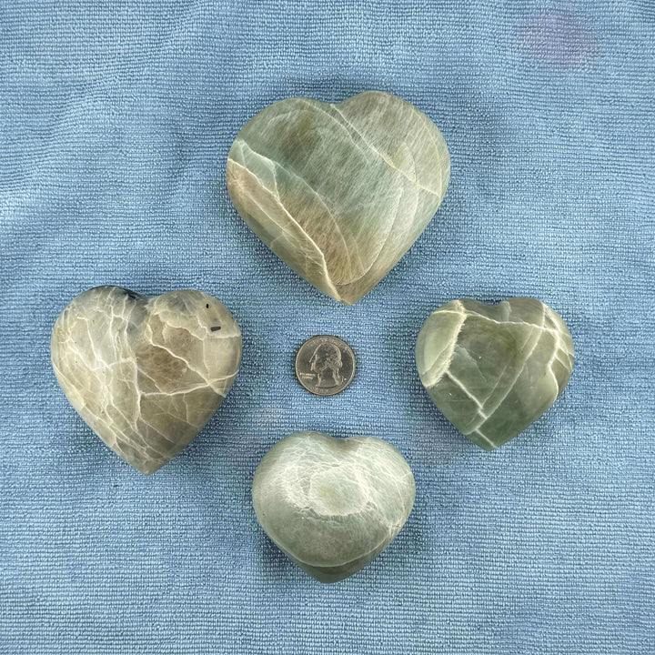 Green Moonstone Heart Carving