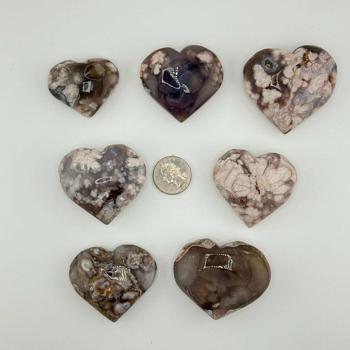 Flower Agate Heart Carvings