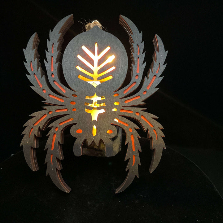 Halloween Wooden Lighted Spider Decoration