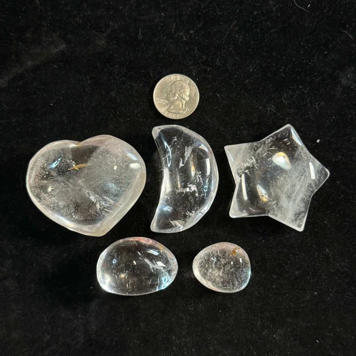 Clear Quartz Polished Heart Moon Star Tumble Mix