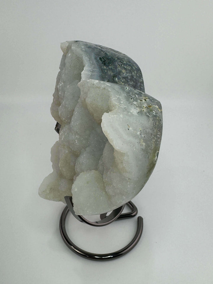 Moss Agate Druzy Heart w/ Stand