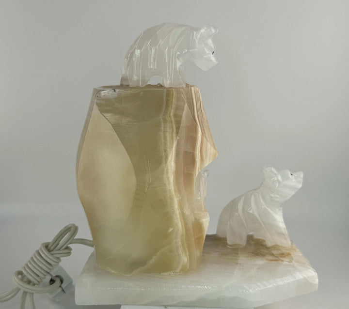 Mexican Onyx (Banded Calcite) Bear Scene Night Light