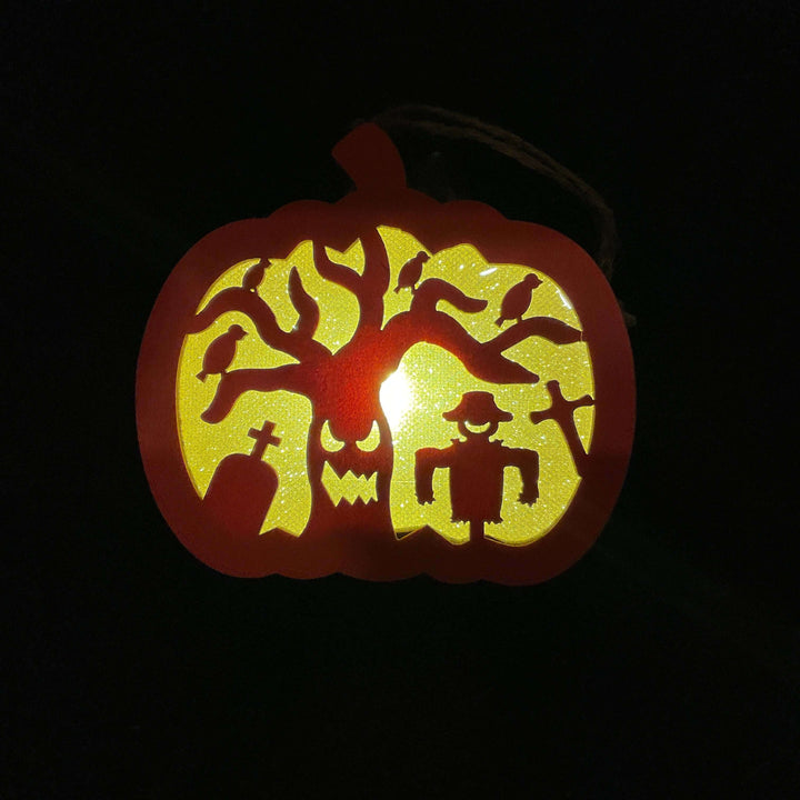 Wooden Lighted Pumpkin Decoration