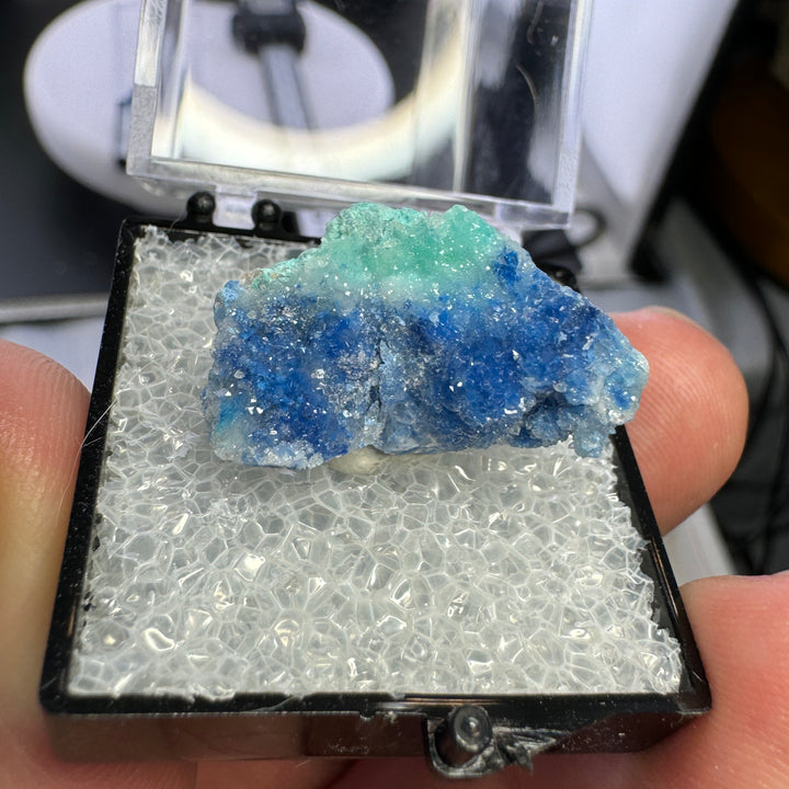 Shattuckite on Quartz Thumbnail - Milpillas Mine, Mexico