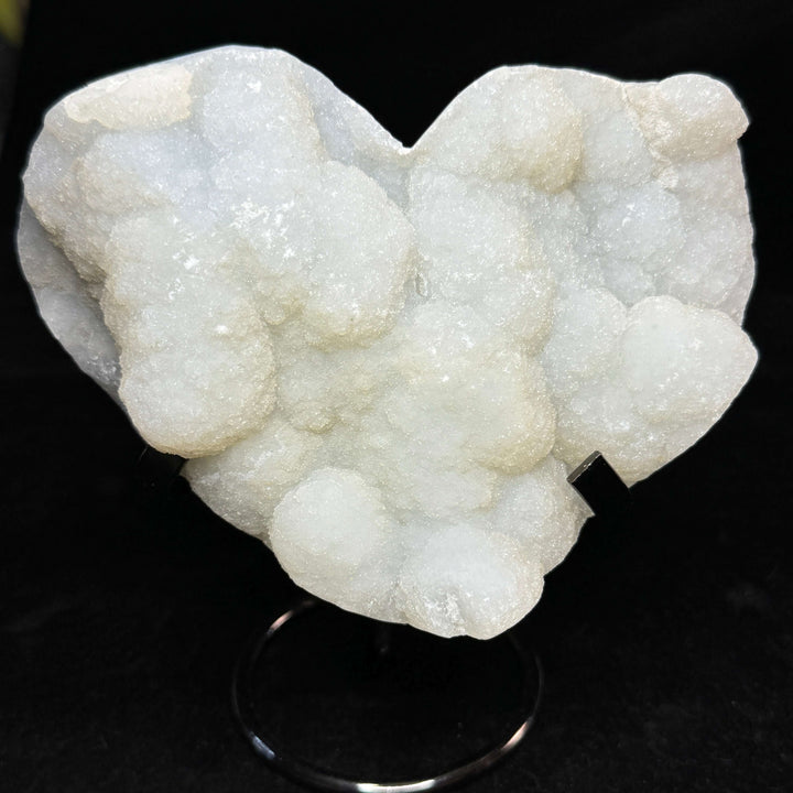 Moss Agate Druzy Heart Carving w/ Stand