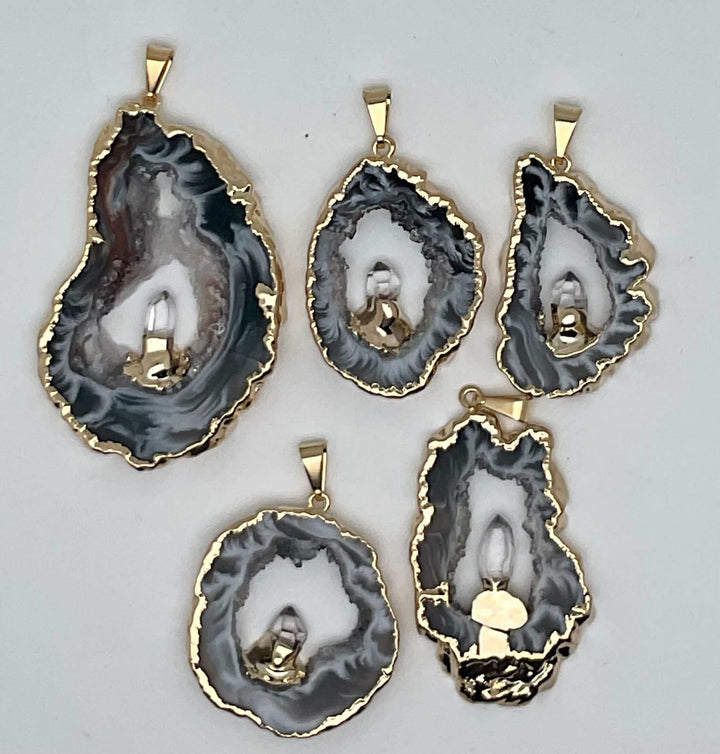 Agate with Quartz Gold Pendant