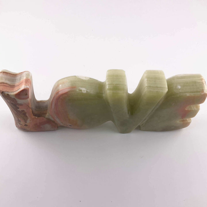 Banded Green Calcite “Love” Display Carving