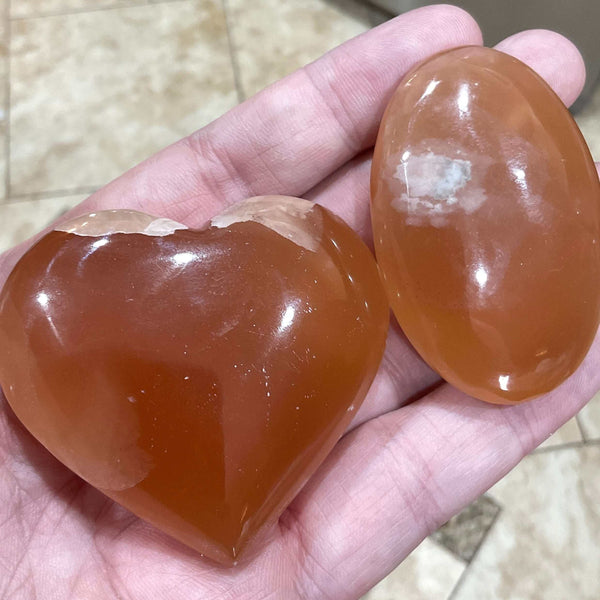 Polished Honey Calcite Hearts and Palms