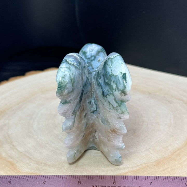 Moss Agate Druzy Angel Carving