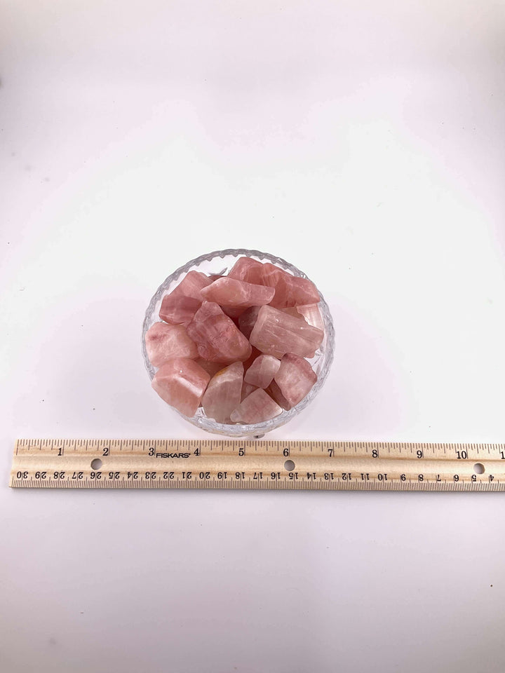 Semi-Polished Pink Banded Calcite with Glass Bowl and Lid (1LB)