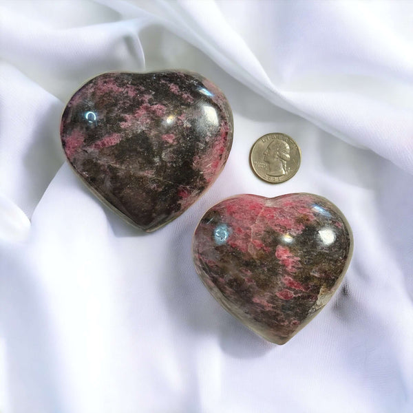 “Ice” Rhodonite Heart Carvings
