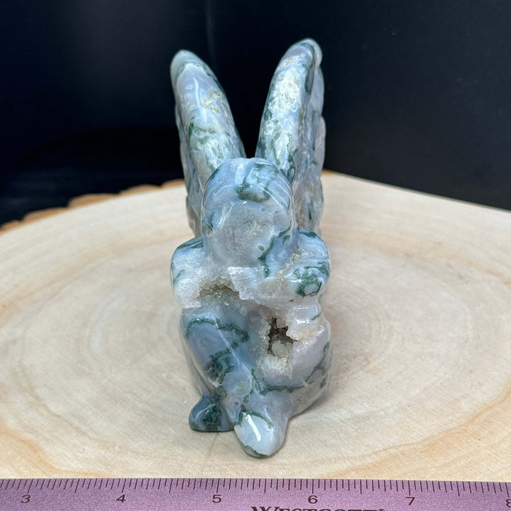 Moss Agate Druzy Angel Carving