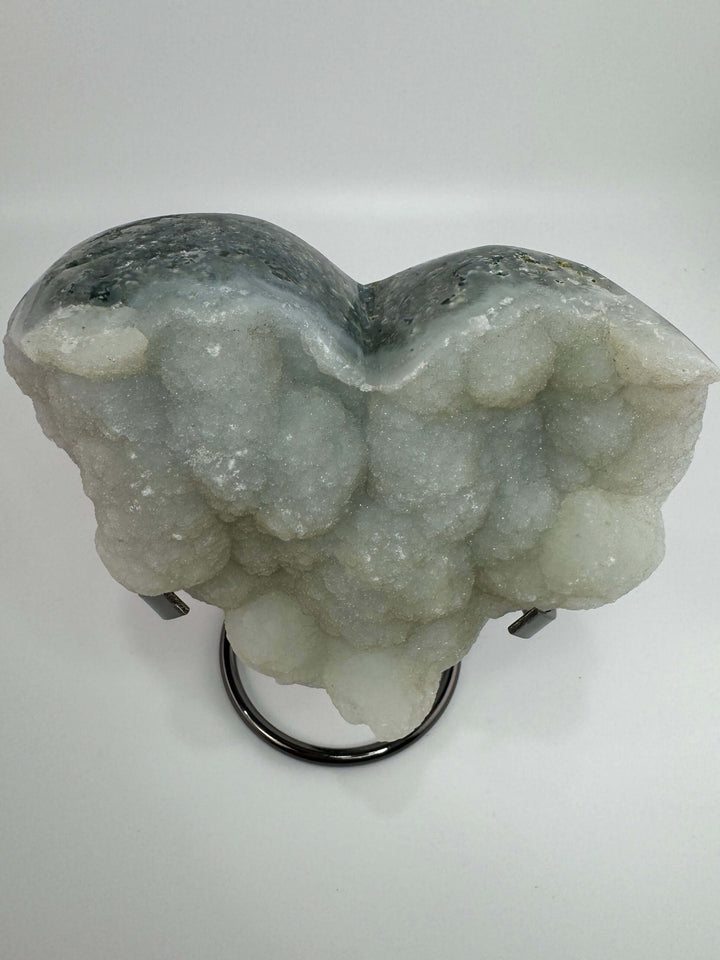 Moss Agate Druzy Heart w/ Stand