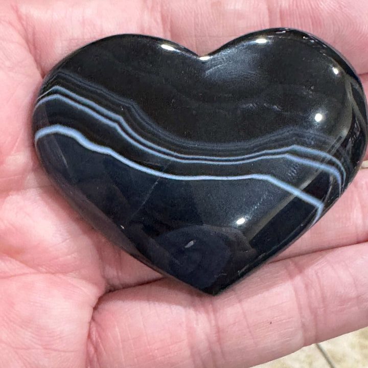 Black Agate Heart, Moon, and Star Carving Set