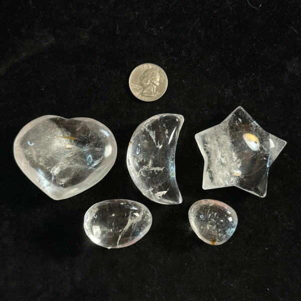 Clear Quartz Polished Heart Moon Star Tumble Mix