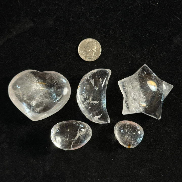 Clear Quartz Polished Heart Moon Star Tumble Mix