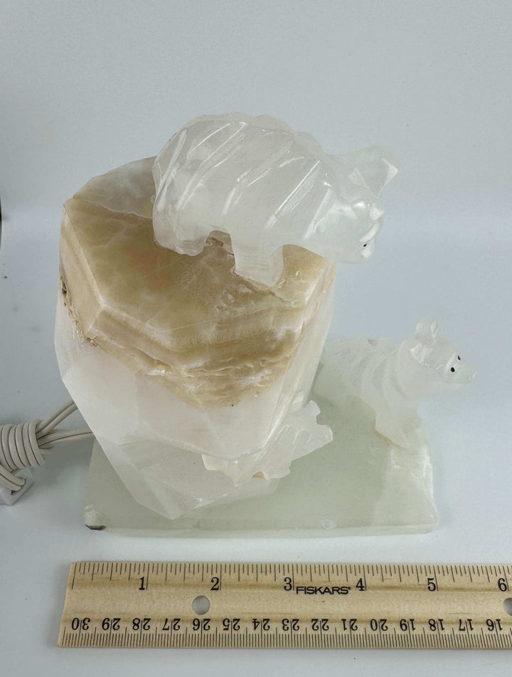 Mexican Onyx (Banded Calcite) Bear Scene Night Light