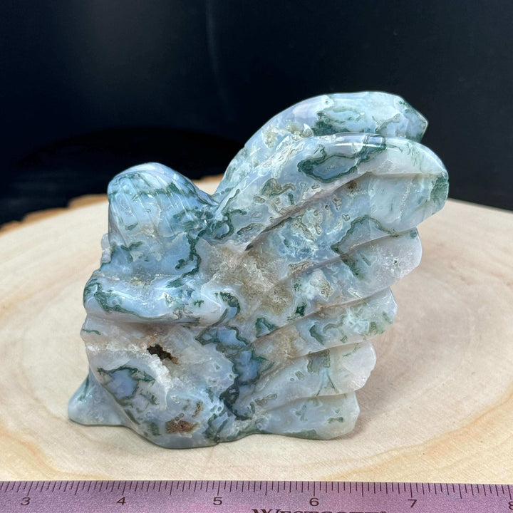 Moss Agate Druzy Angel Carving