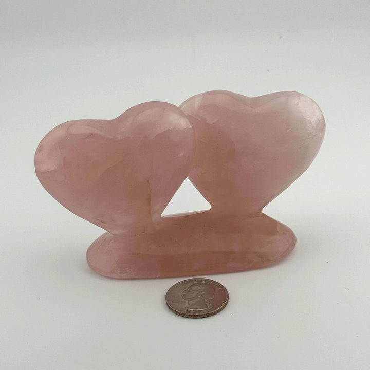 Rose Quartz Double Heart Carvings