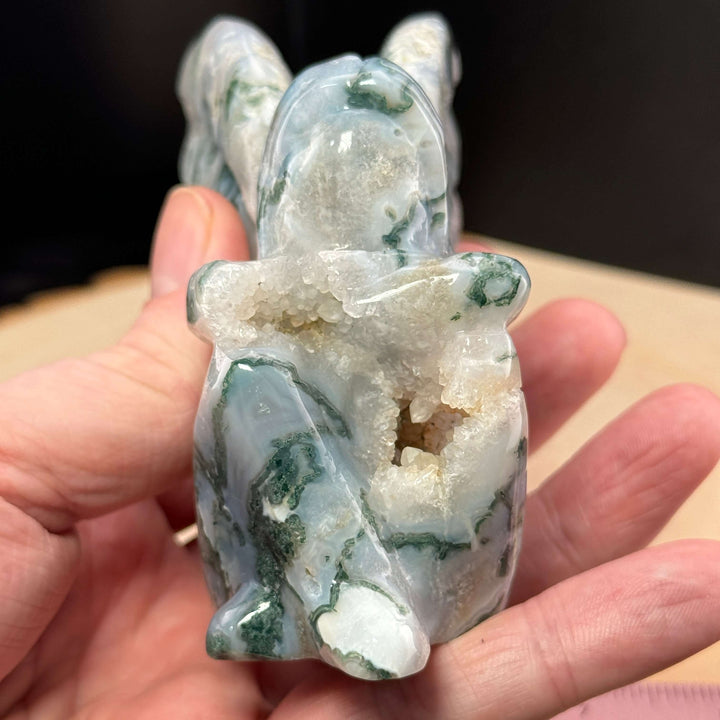 Moss Agate Druzy Angel Carving