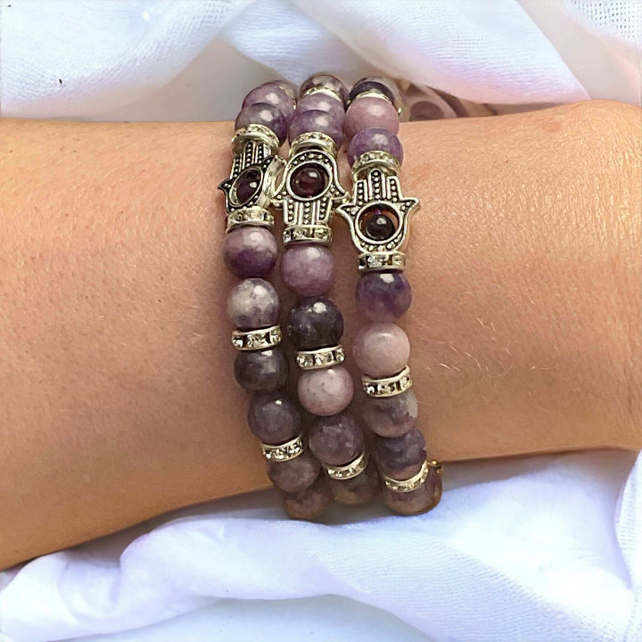 HQ Bracelets - Lepidolite, Chakra with Hamsa