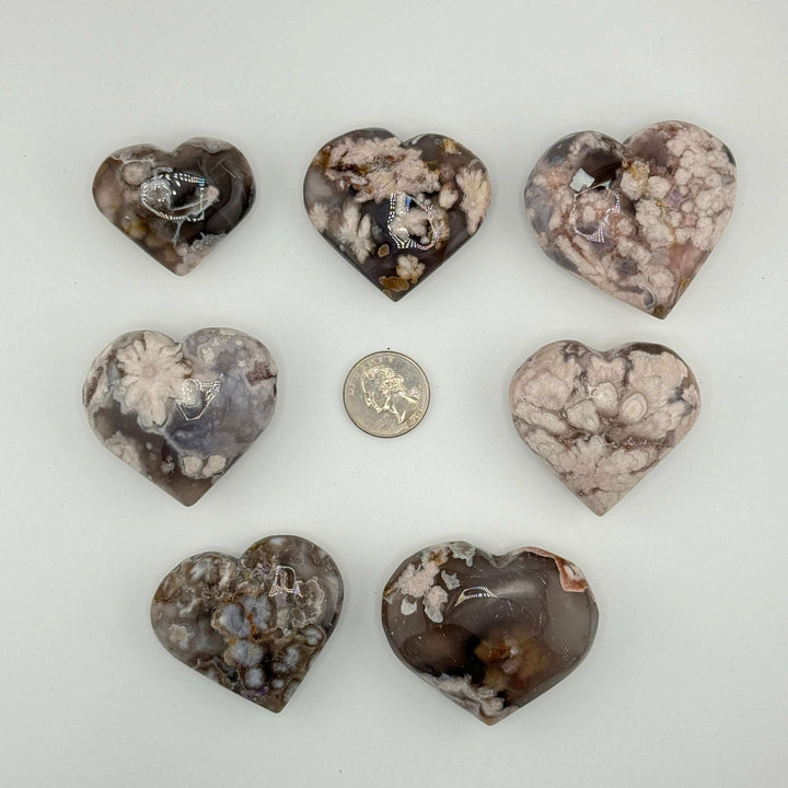 Flower Agate Heart Carvings