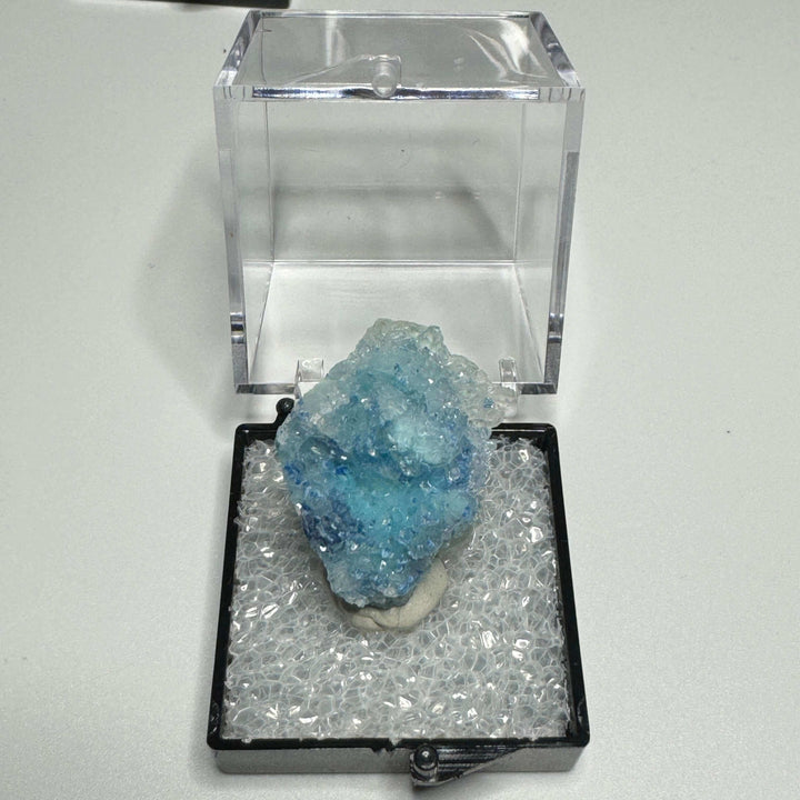 Shattuckite on Quartz Thumbnail - Milpillas Mine, Mexico