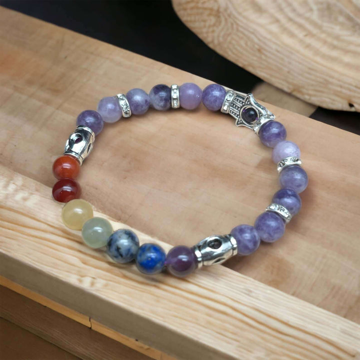 HQ Bracelets - Lepidolite, Chakra with Hamsa