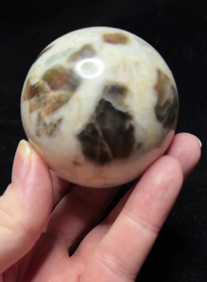 “Polarity” Black and White Moonstone Sphere