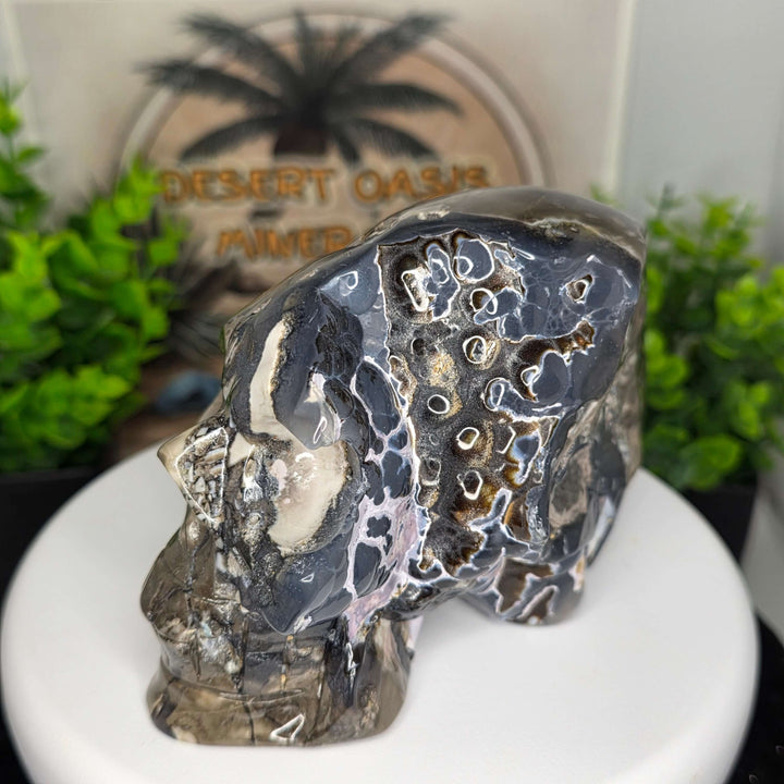 Volcano Agate Half Skull Carving - 4.75in