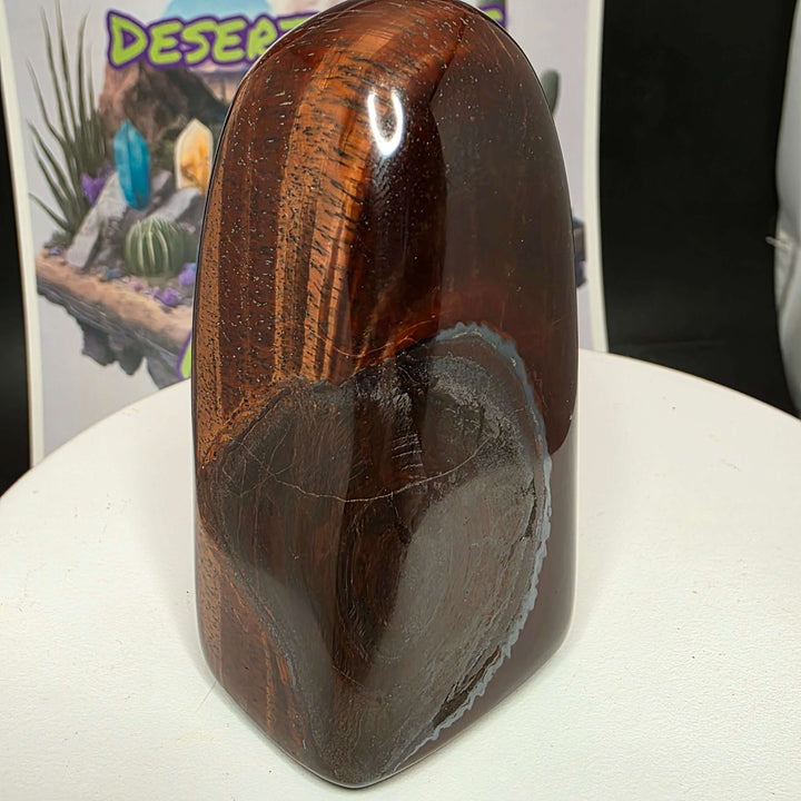 Polished Red Tiger's Eye freeform showcasing distinct reddish-brown hues and natural oxidation patterns.