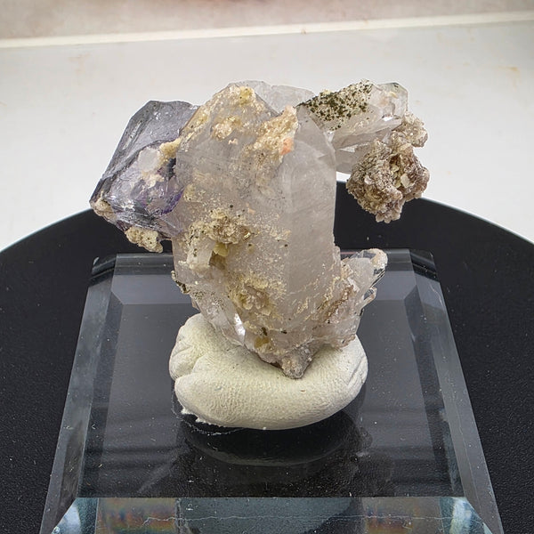 Fluorite Specimen - Yaogangxian Mine China showcasing beautiful quartz point with intergrown fluorite crystals.