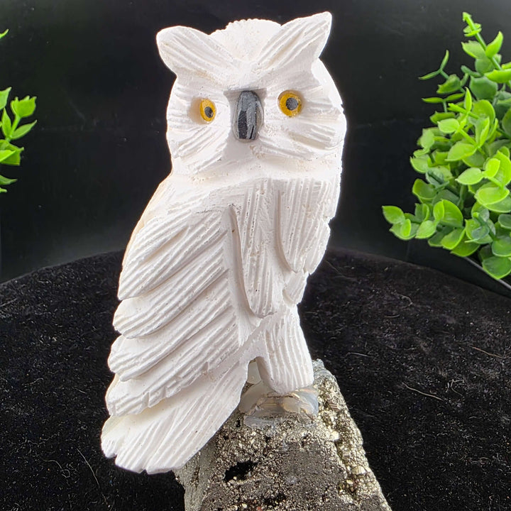 Owl Carving on Pyrite cluster