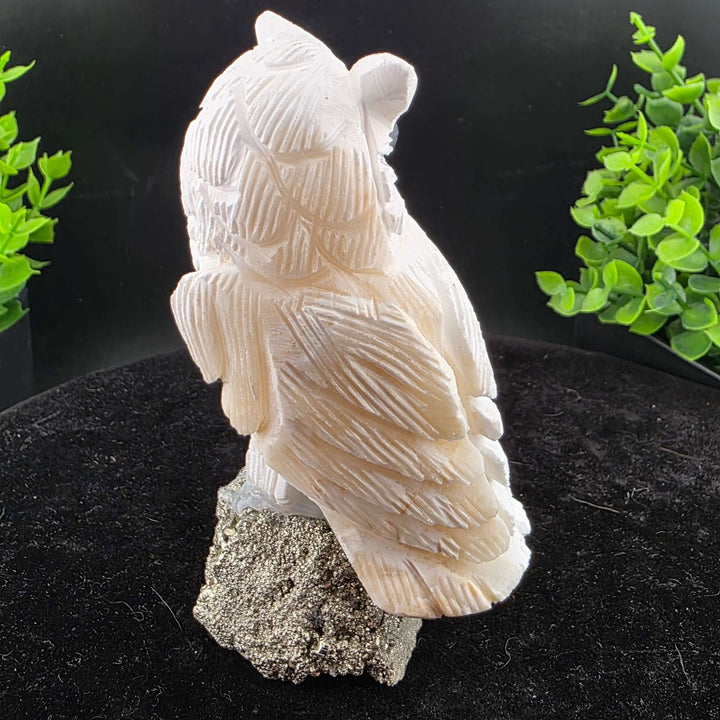 Owl Carving on Pyrite cluster