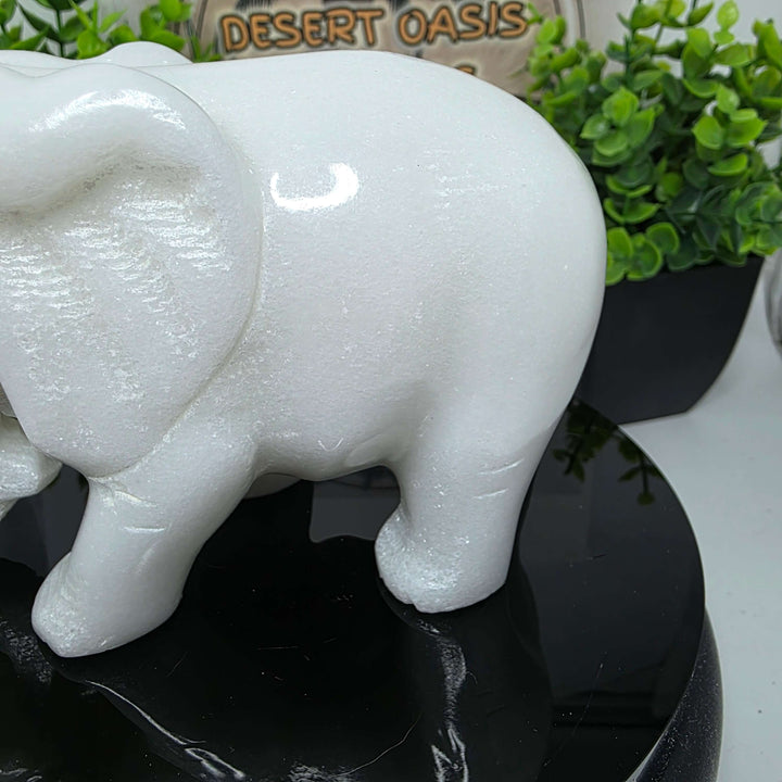 White Xiuyan Jade Elephant Carving - 4"